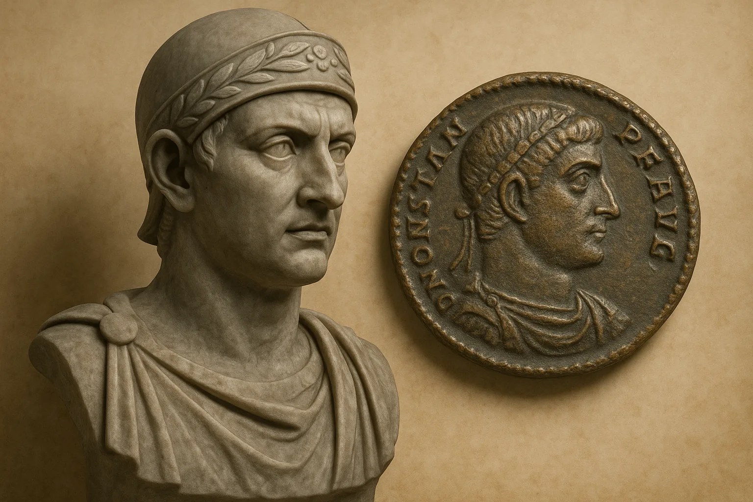 Busto o moneda representando a Constancio II