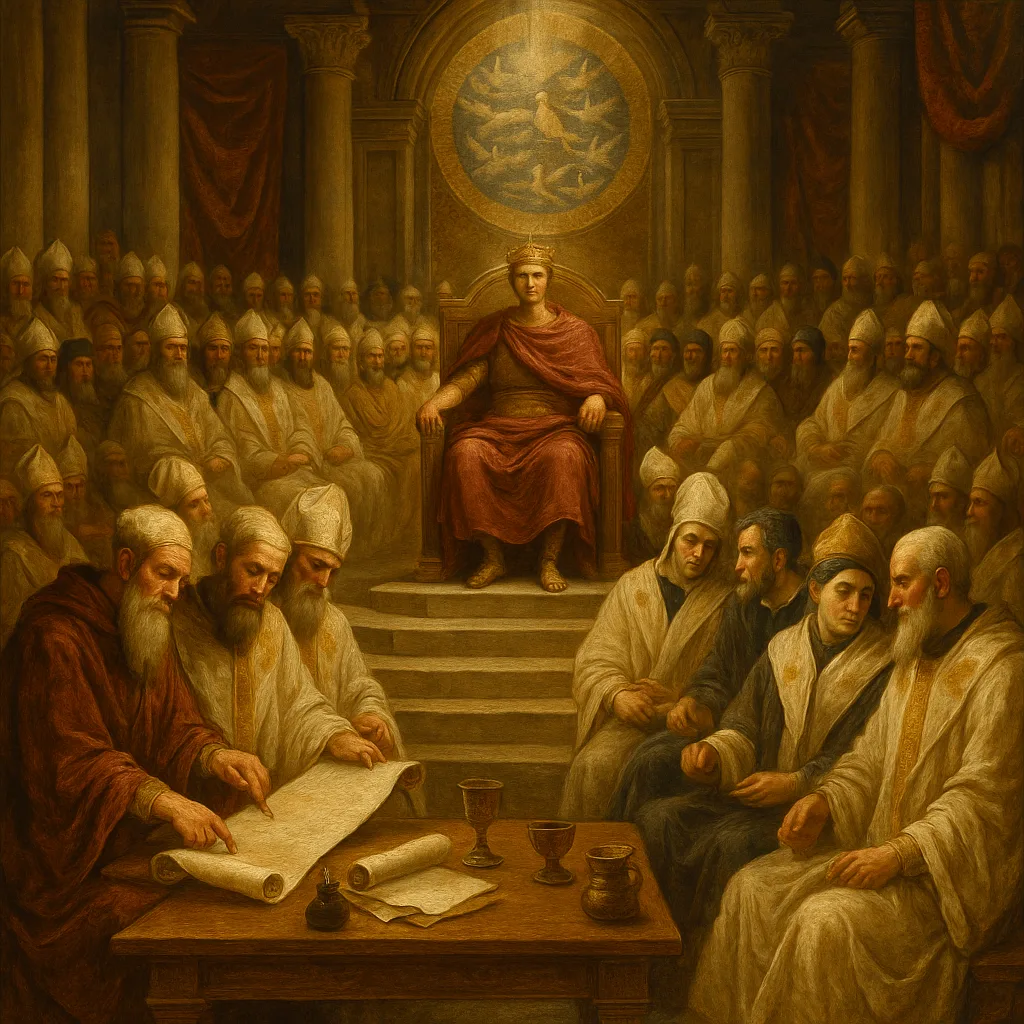 Representación del Concilio de Nicea con el Emperador Constantino