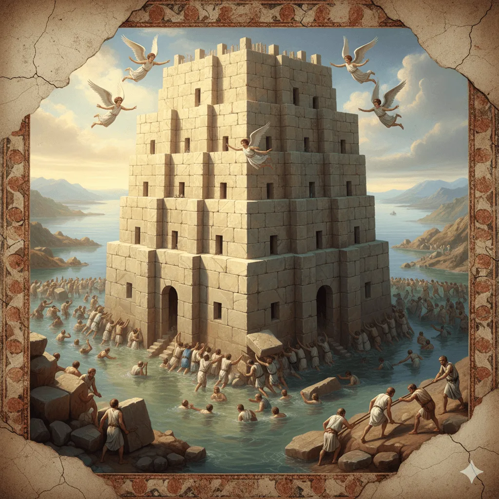 La torre que se construye sobre las aguas. Recreación moderna.