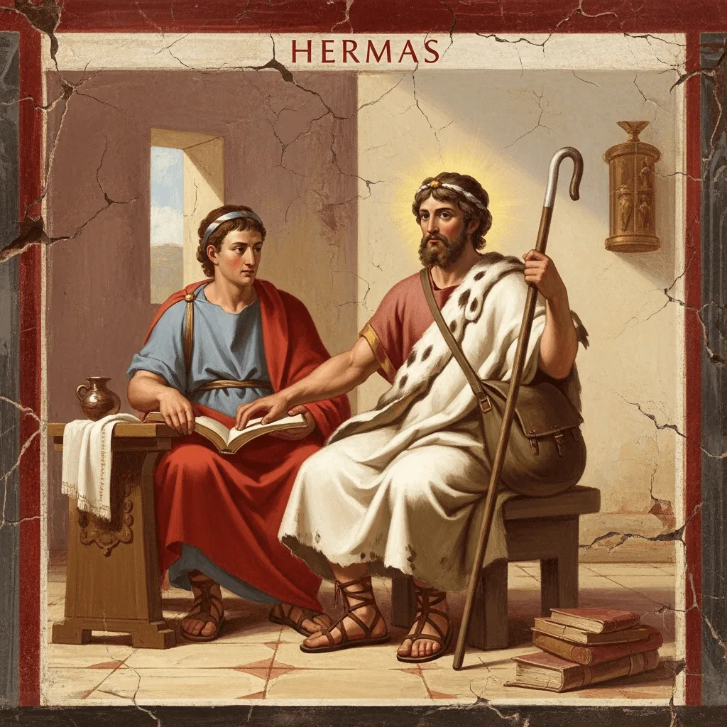El Pastor se sienta junto a Hermas. Recreación moderna.