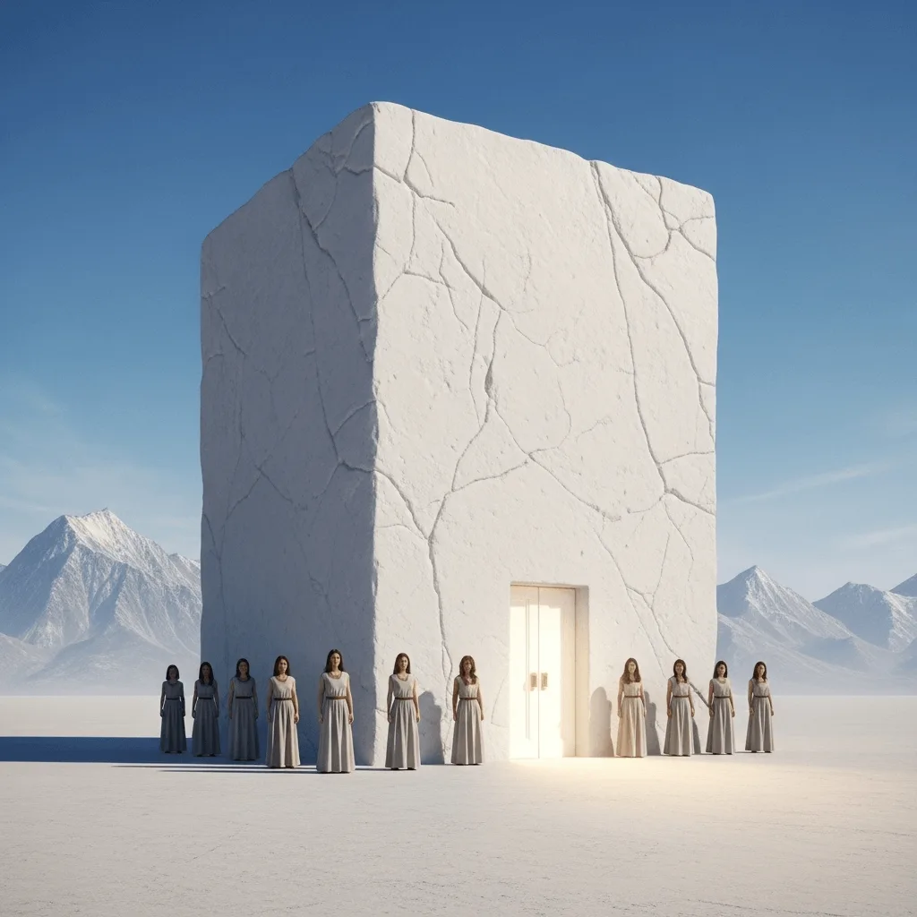 La roca blanca con su puerta nueva. Recreación moderna.