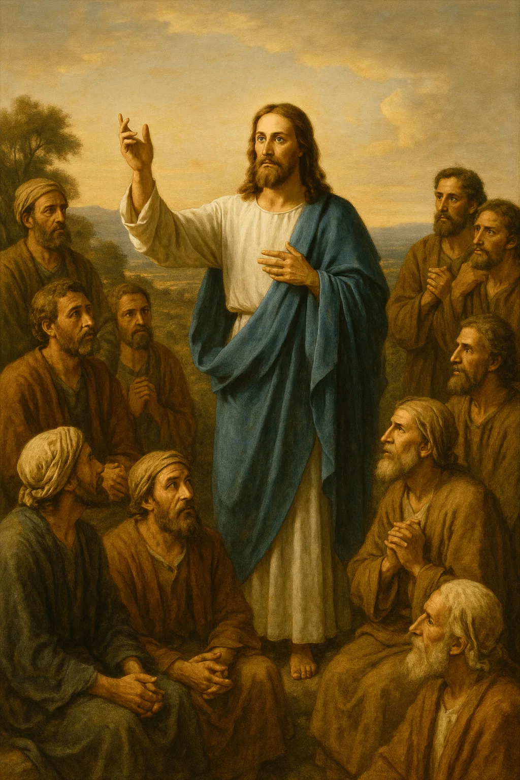 Jesús enseñando el Padre Nuestro a sus discípulos